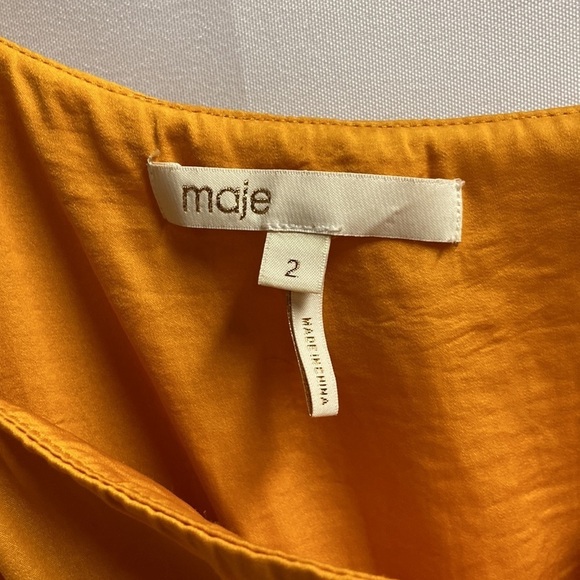 Maje Rasti One Shoulder Satin Dress Jaune Mustard Yellow Size 2 Medium - Picture 7 of 8